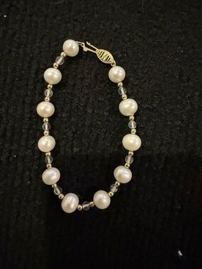 Vintage Estate Cultured Pearl Bracelet 14k Yellow Gold Clasp And Ball Beads 7in